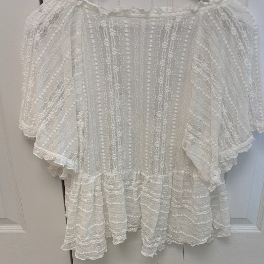 Free People Ivory Ruffle Button-Front Blouse - Picture 3 of 3